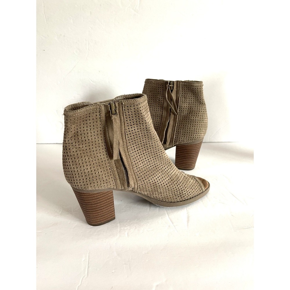 Boho Chic Open Toe Bootie 7M Tan Desert Minimalist Festival